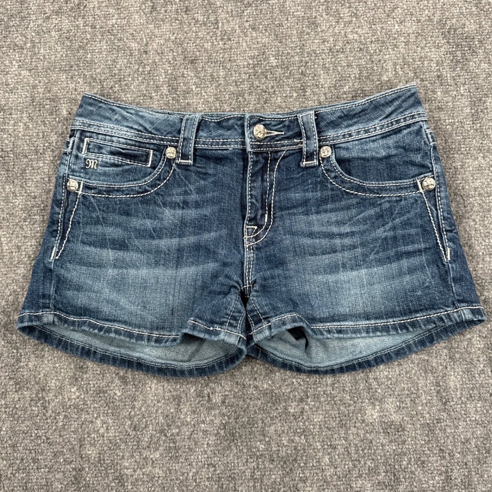 Miss Me Womens Blue Denim Angel Wing Cross Embroidered Jean Shorts Size 30 Y2K
